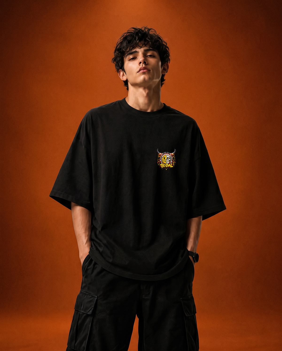 Tribal Horned Skull Graffiti Emblem Oversized Classic T-Shirt | Tribeo